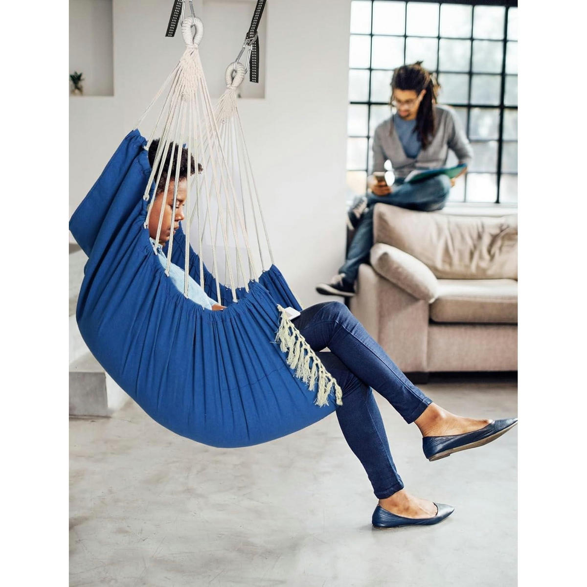 HÄNGESESSEL Königsblau mit 2 Sitzkissen - Blau, Textil (100/1.5/130cm)