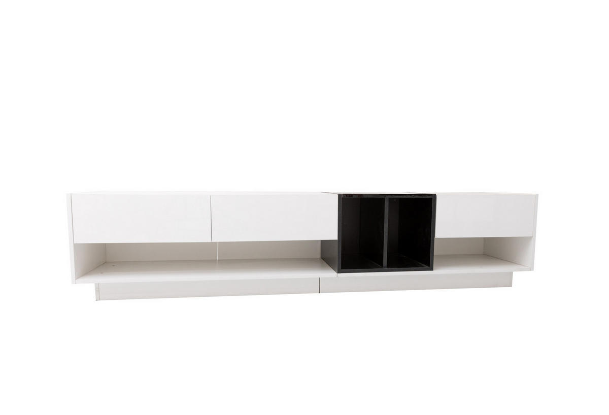 TV-SCHRANK aus Spanplatte 190x40x42 cm Weiß/Schwarz mit 3 Schubladen und 2 offenen Fächern in Hochglanz - Schwarz, Holzwerkstoff (190/42/40cm) - Modfu