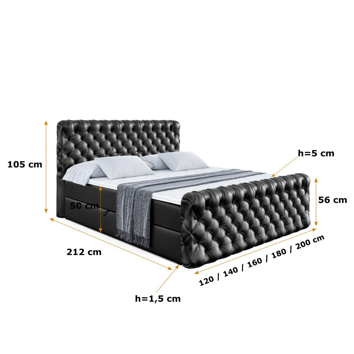 BOXBETT BOXI8-Z - 120x200 cm - H4 - Schwarz Hochglanz - Schwarz Hochglanz, Holzwerkstoff (120/200cm) - ALTDECOR