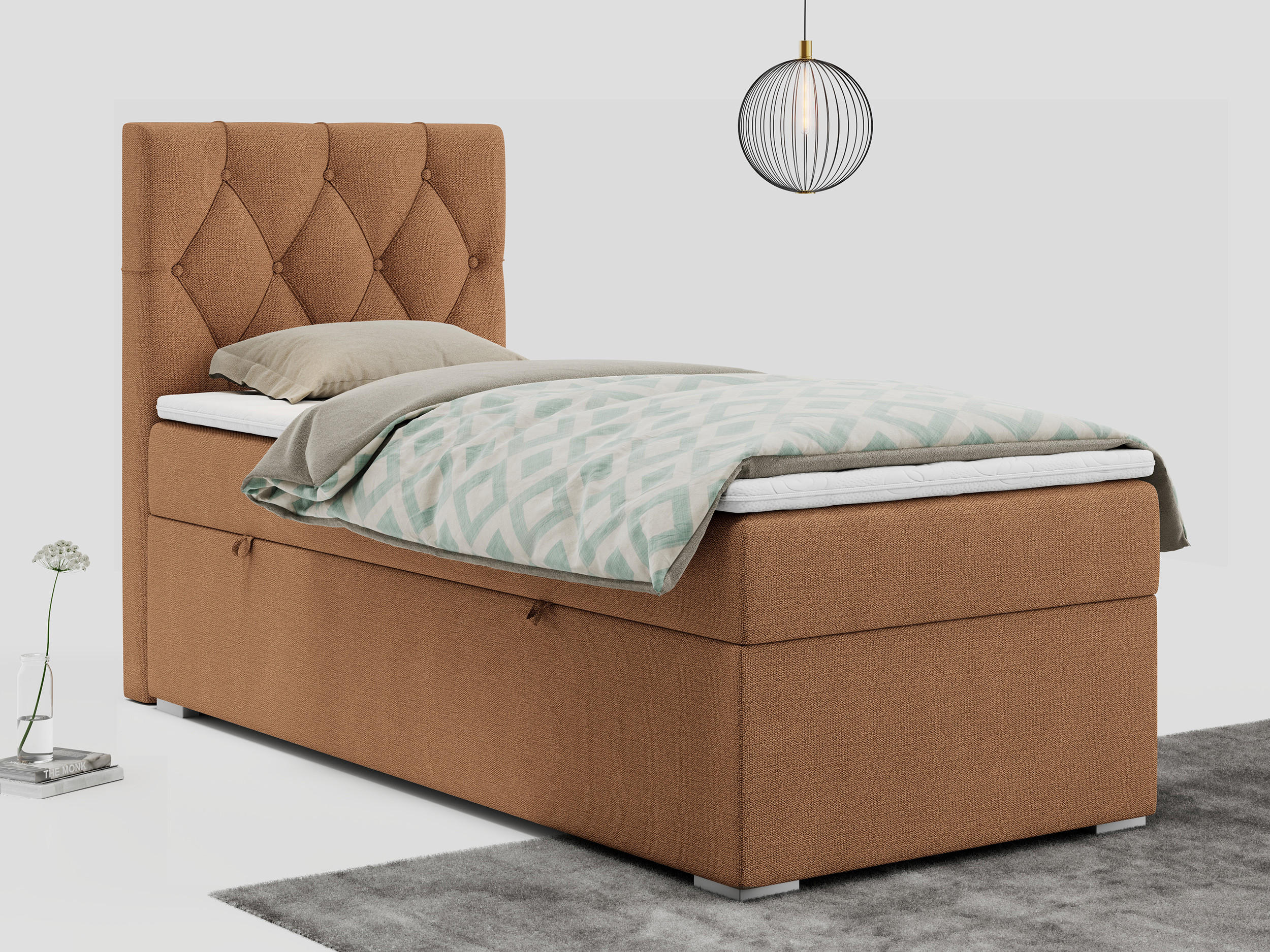 BOXBETT ALDA 90/200 Orange Struktur - H3 - Links Seite - Orange, Holz/Textil (90/200cm) - MKS