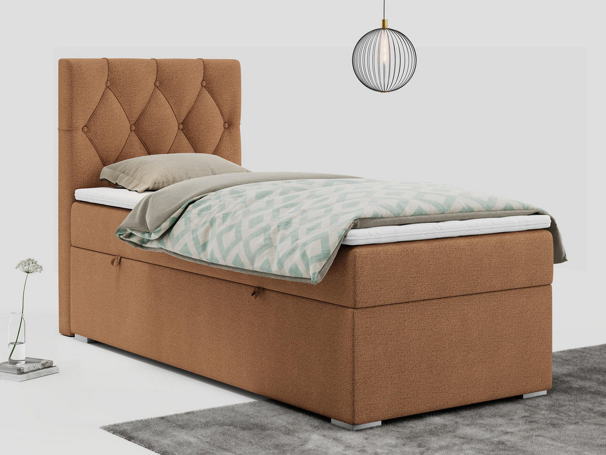 BOXBETT ALDA 90/200 Orange Struktur - H3 - Links Seite - Orange, Holz/Textil (90/200cm) - MKS
