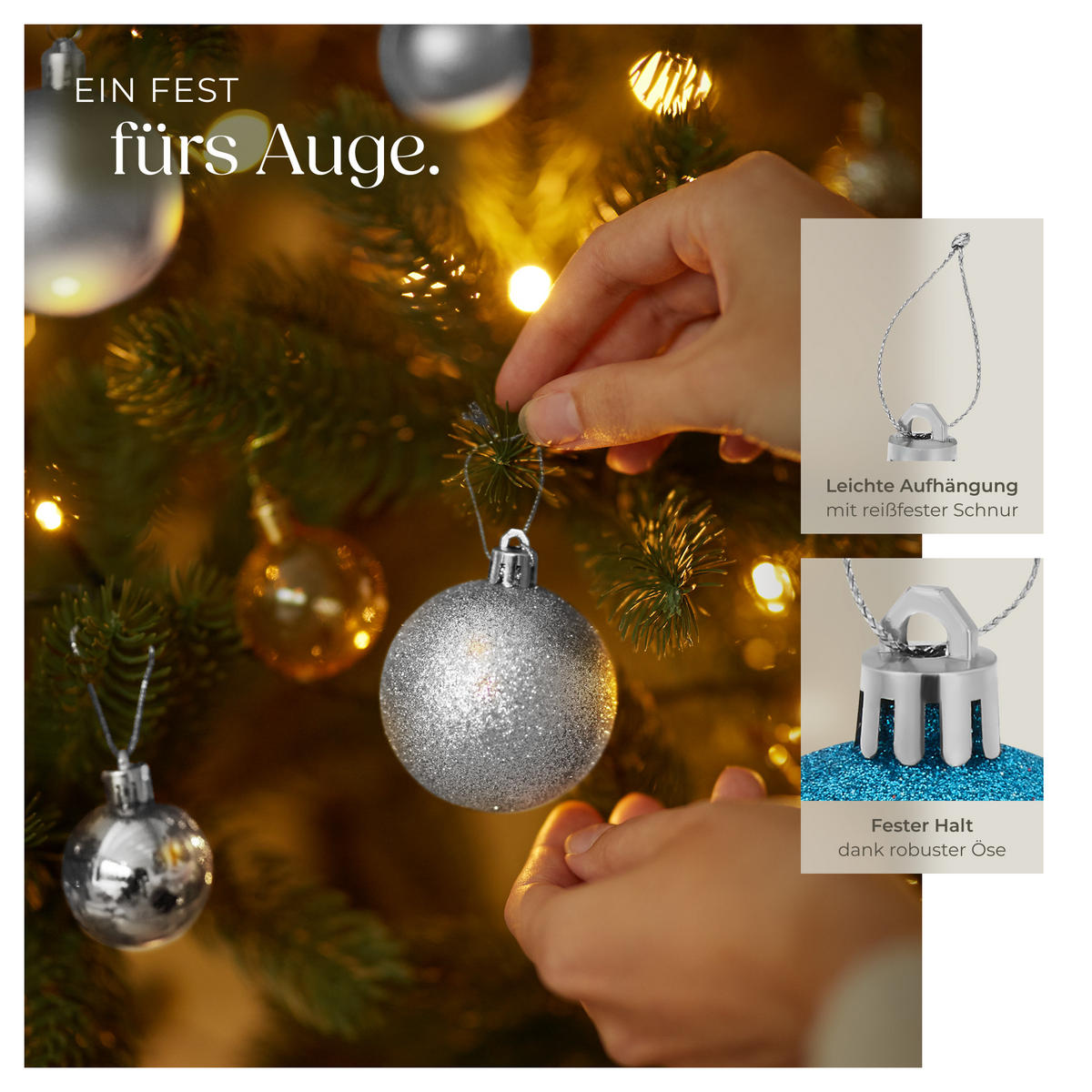 WEIHNACHTSKUGELN ,Durchmesser 6 cm,silber/blau - Blau/Silberfarben, Textil (6/6/6cm) - tectake