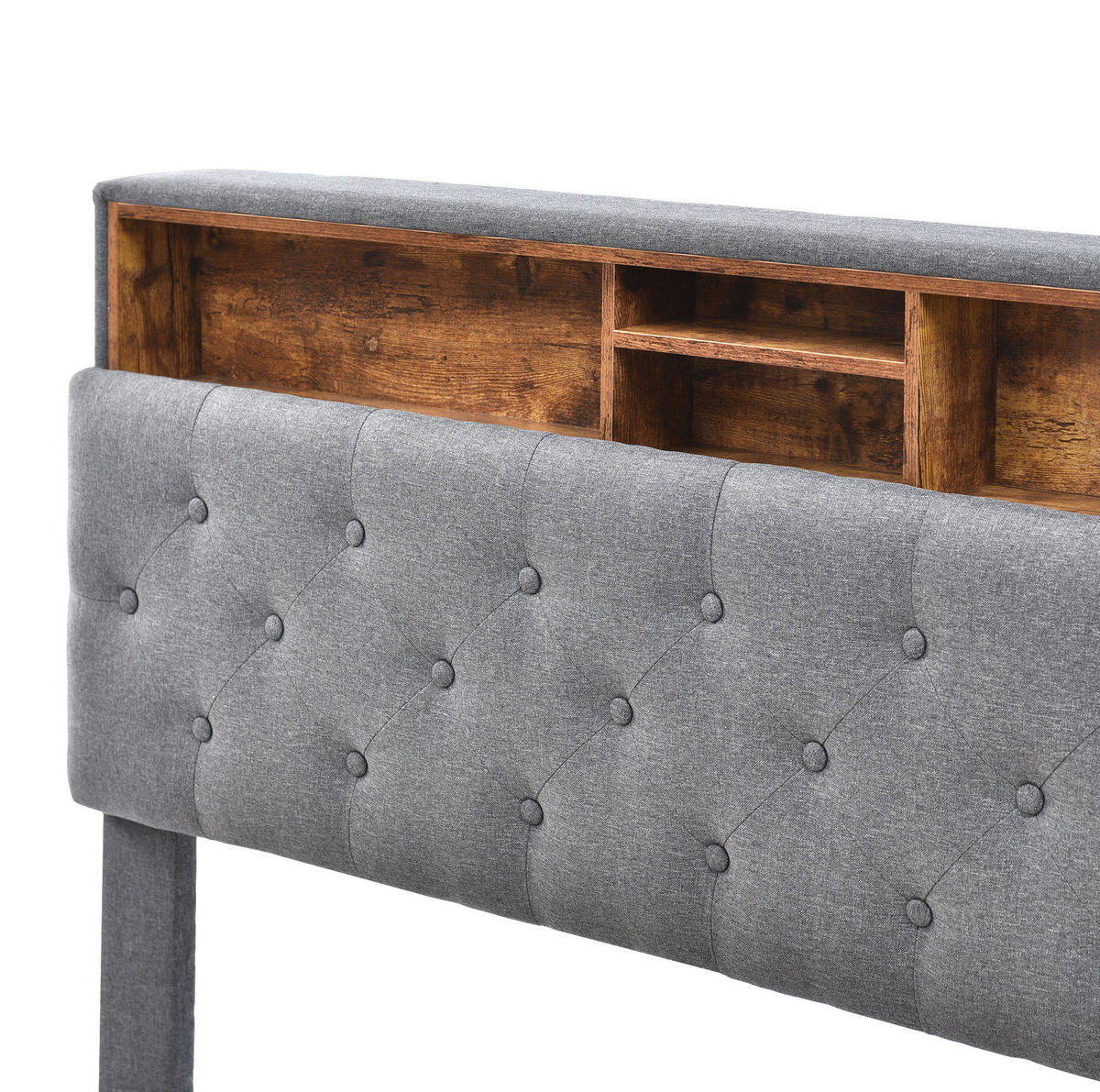 POLSTERBETT 140/200 cm Grau aus Massivholz mit Stauraum-Kopfteil und LED-Beleuchtung - Grau, Holz (140/200cm) - OKMYHOME