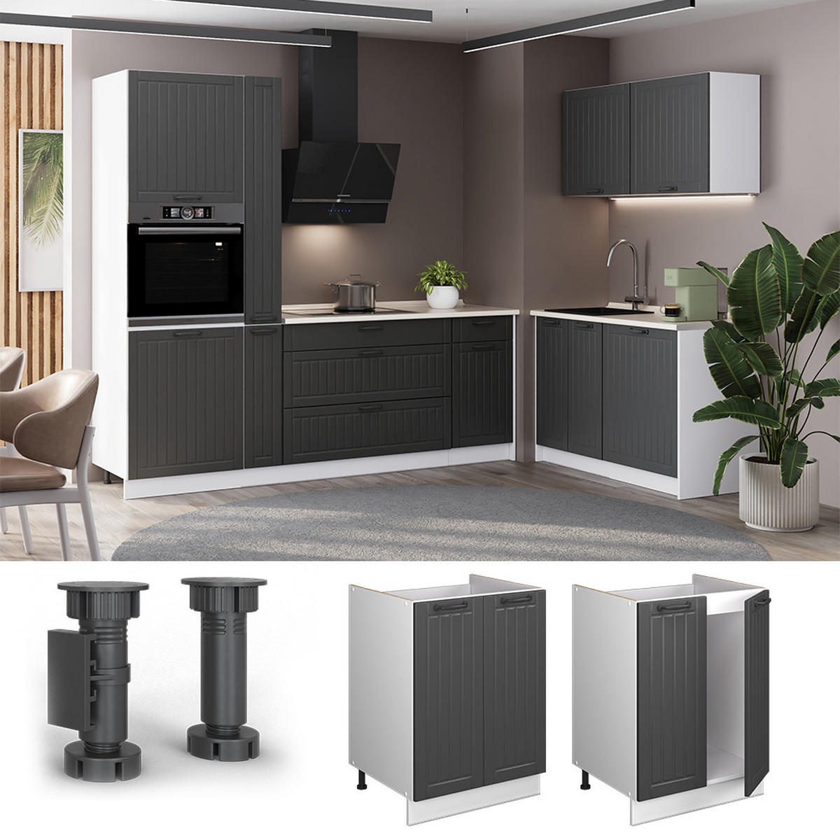 SPÜLENUNTERSCHRANK Fame-Line, Dunkelgrau/Weiß, 60 cm - Dunkelgrau/Weiß, Holzwerkstoff (60/82/60cm) - Vicco