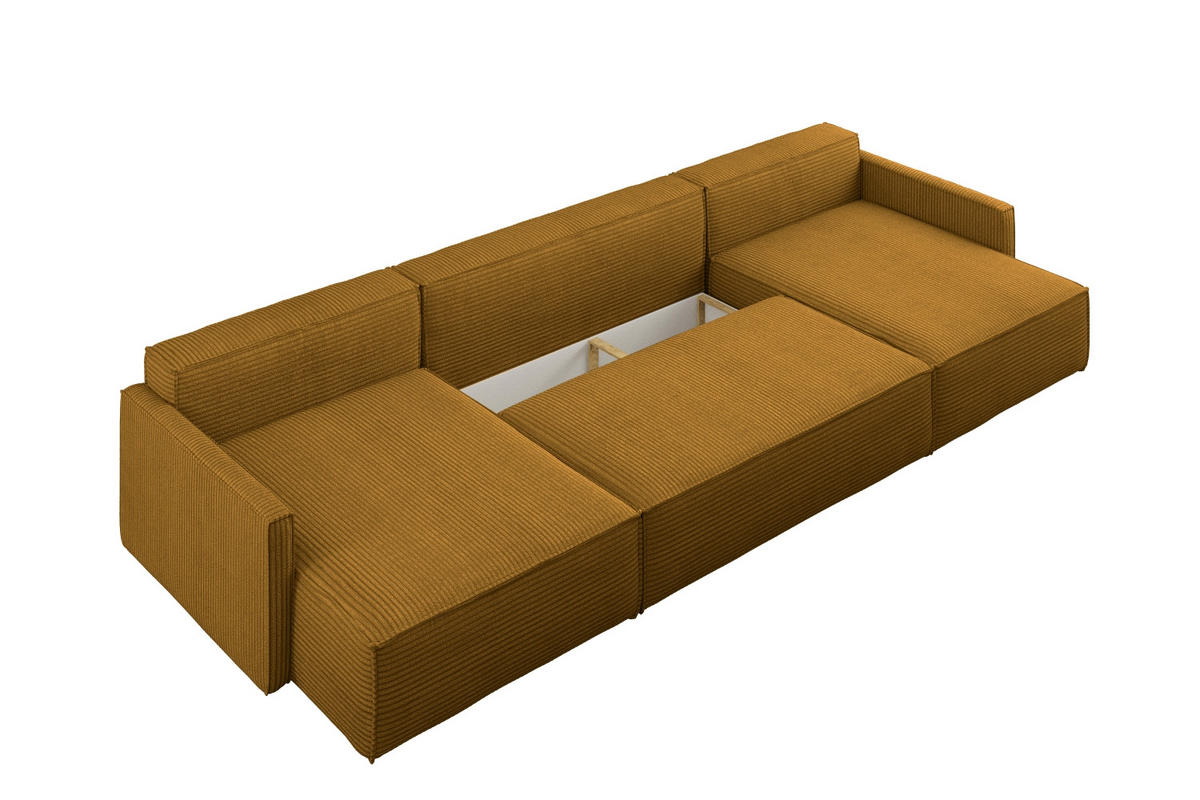 ECKSOFA Carlos Mit Schlaffunktion und Bettkasten Elegante Stoff Poso Senffarbe - Currygelb, Holz/Textil (348/142cm) - Kaiser Möbel
