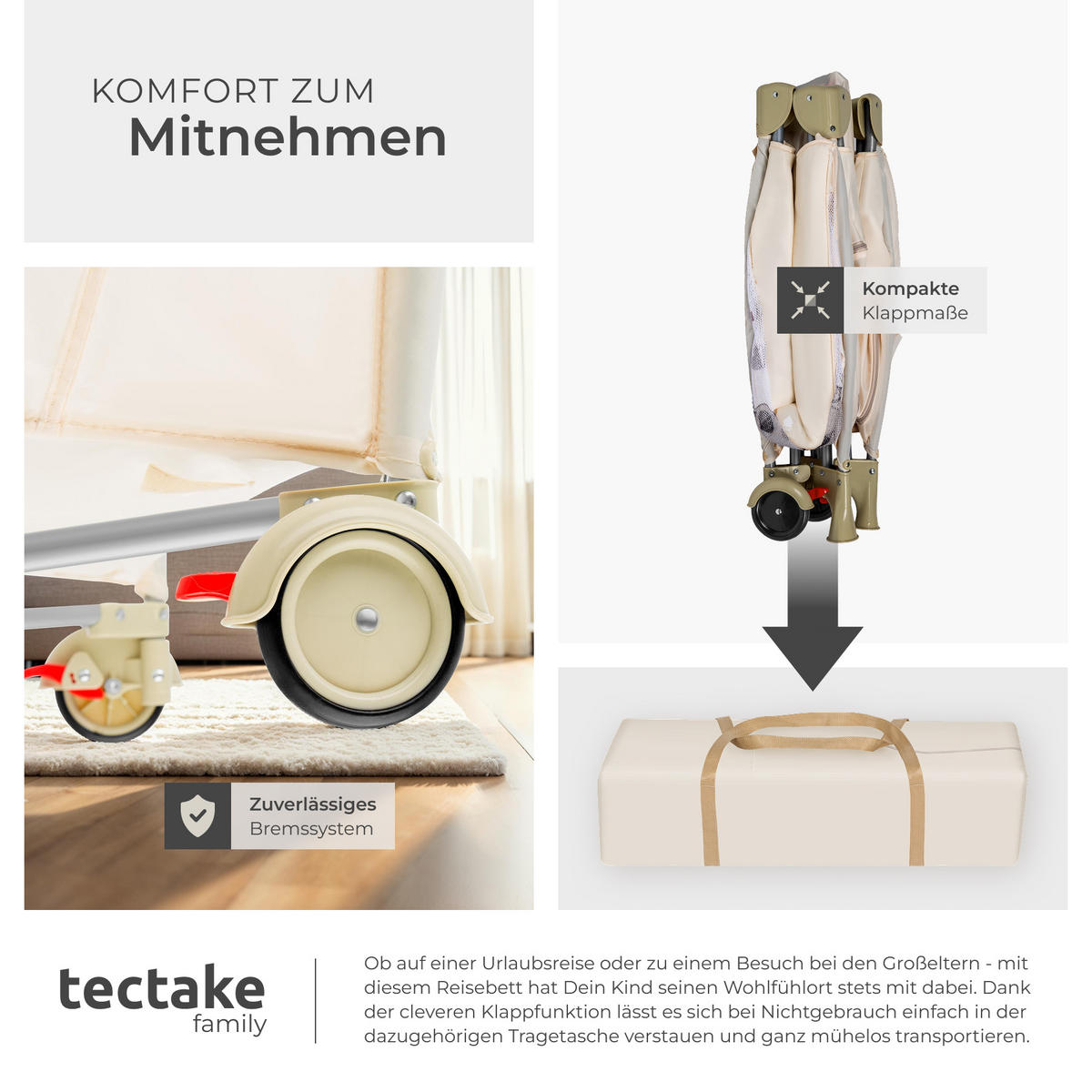 KINDER REISEBETT Hund,inklusive Tragetasche, 132 x 75 x 104 cm,beige - Beige, Kunststoff (75/104/132cm) - tectake