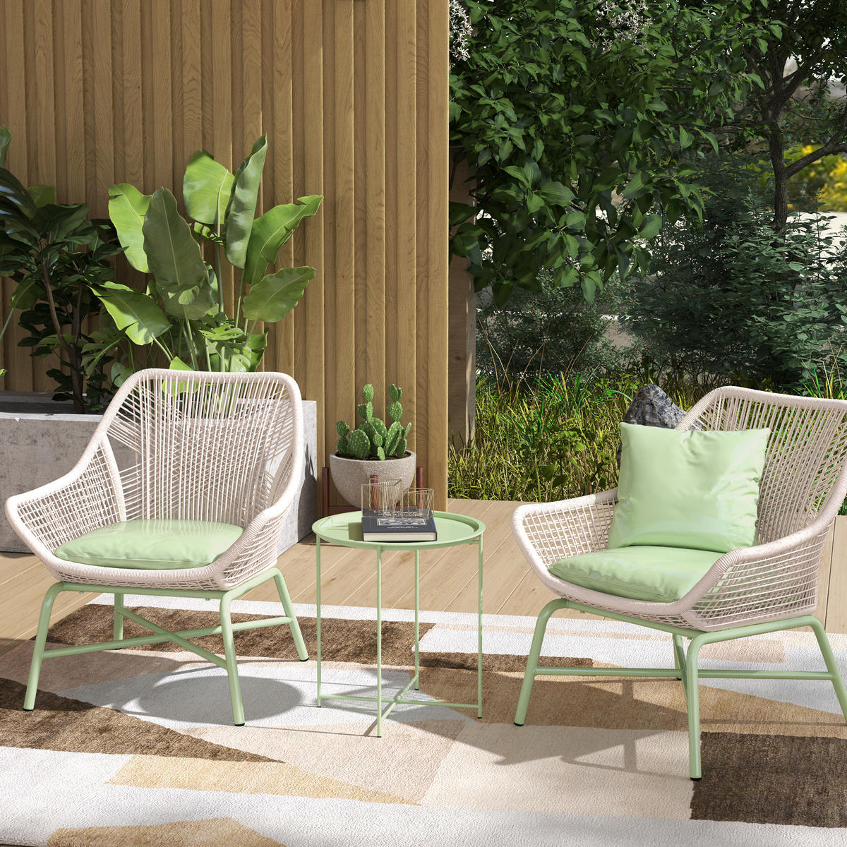 BEISTELLTISCH klappbar Gartentisch Ø46 x 50 cm Rund wetterfest Balkontisch - Grün, Metall (46/46/50cm) - Outsunny