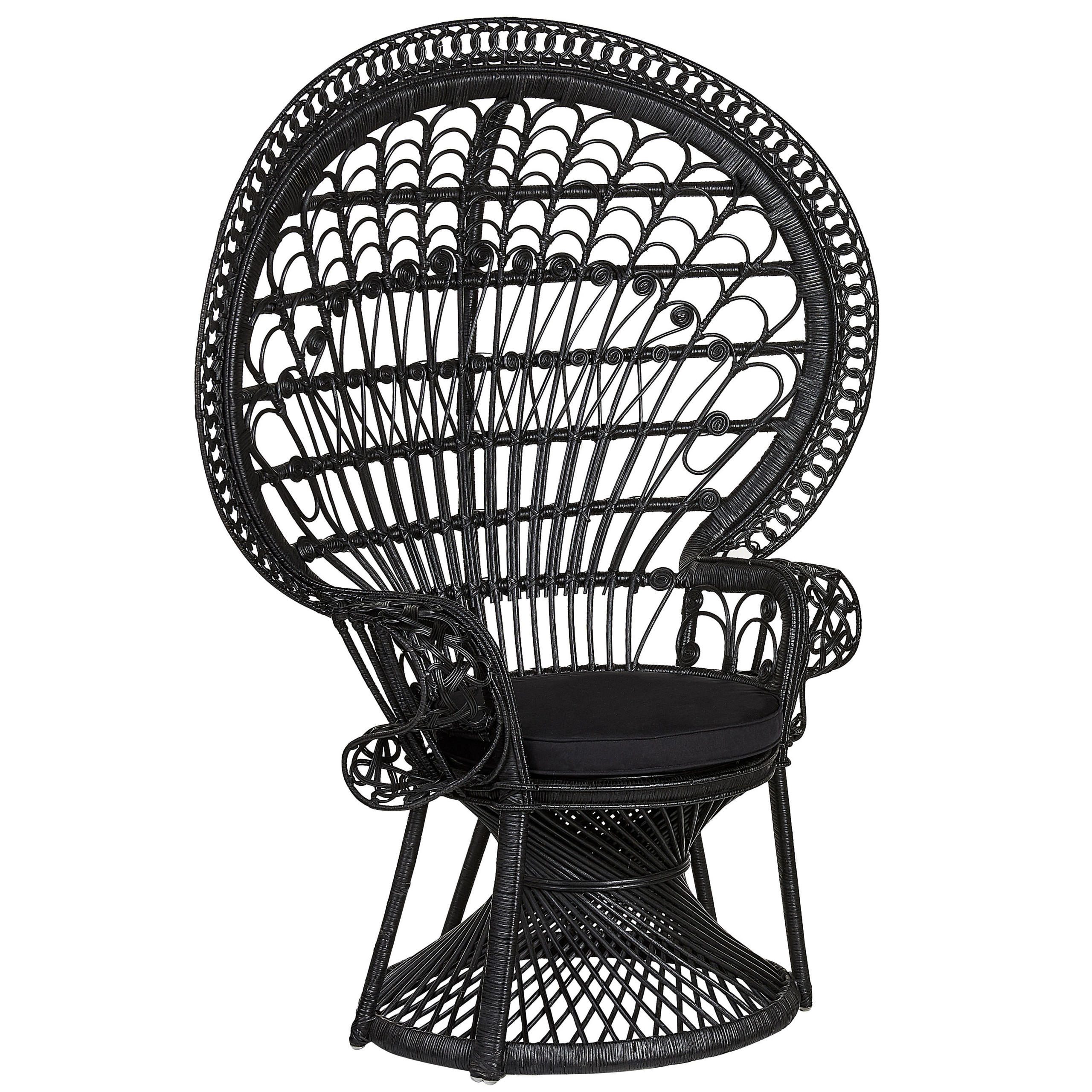 PFAUENSESSEL Rattan/Baumwolle schwarz Emmanuelle - Schwarz, Naturmaterialen/Textil (120/150/50cm) - Beliani