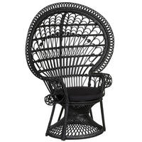 PFAUENSESSEL Rattan/Baumwolle schwarz Emmanuelle - Schwarz, Naturmaterialien/Textil (120/150/50cm) - Beliani