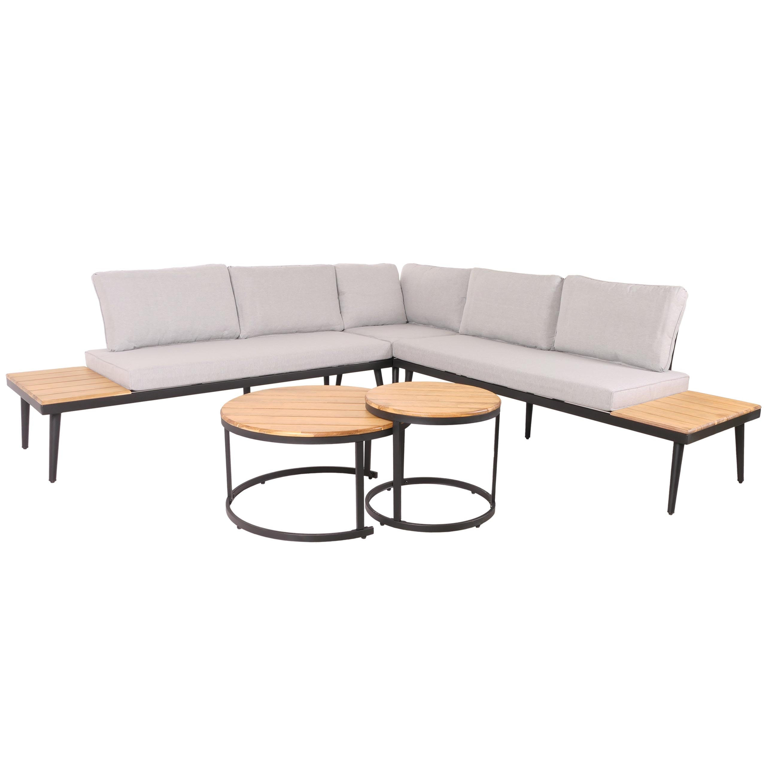 LOUNGE-SET Gartengarnitur Hellbraun Kissen Hellgrau - Braun, Metall - PROREGAL