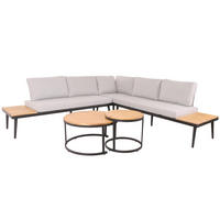 LOUNGE-SET Gartengarnitur Hellbraun Kissen Hellgrau - Braun, Metall - PROREGAL
