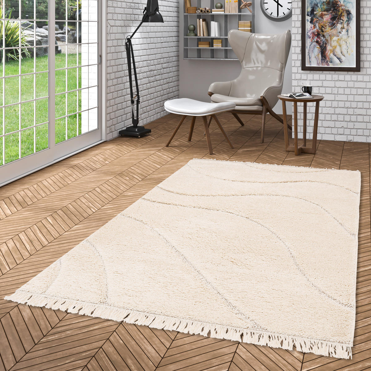 IN & OUTDOOR TEPPICH SHAGGY SYLT WELLEN - Creme, Textil (160/230cm) - Pergamon
