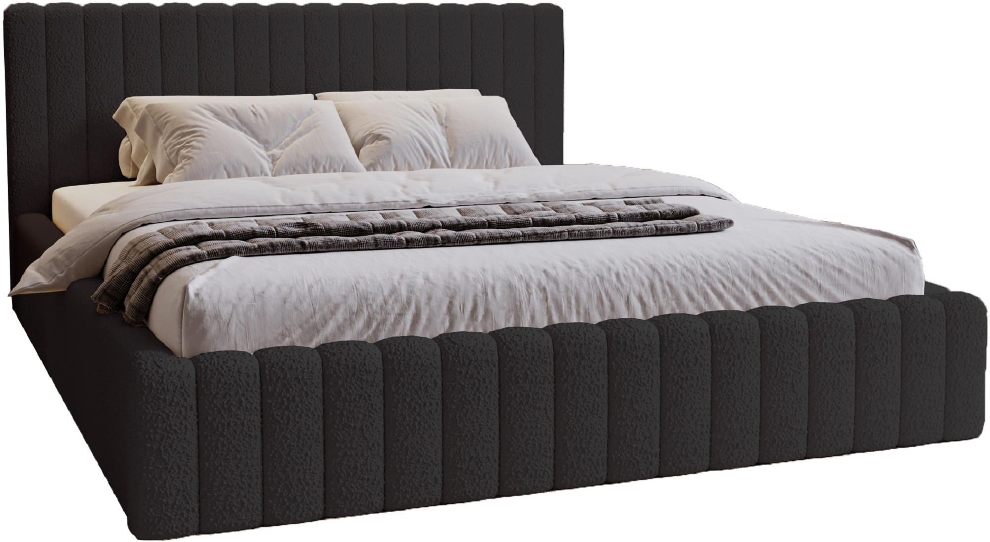 POLSTERBETT 140x200 Billo mit Bettkasten, Boucle Schwarz - Schwarz, Holz/Textil (140/200cm) - Emporius