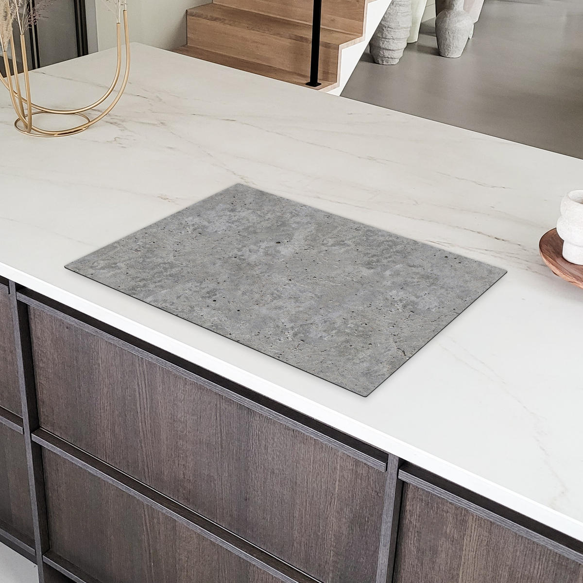 HERDABDECKPLATTE Beton - Schiefer - Grau - Struktur aus Beton Ceranfeldabdeckung 76x51.5 cm - Hellgrau, Kunststoff (76/51.5/0.2cm) - MuchoWow
