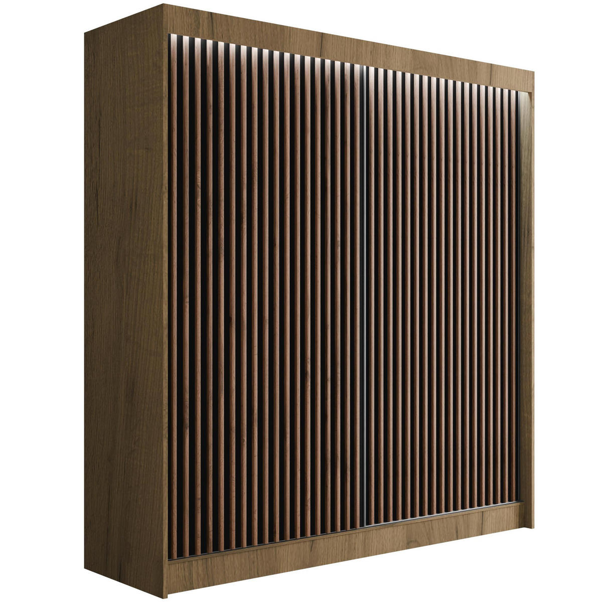 KLEIDERSCHRANK mit LED, Lamel-Schiebetüren VILANv2 - 200 cm Eiche Kraft + Lamelle Eiche Wotan - Hellbraun/Eiche Wotan, Holzwerkstoff (200/215/61cm) - ALTDECOR