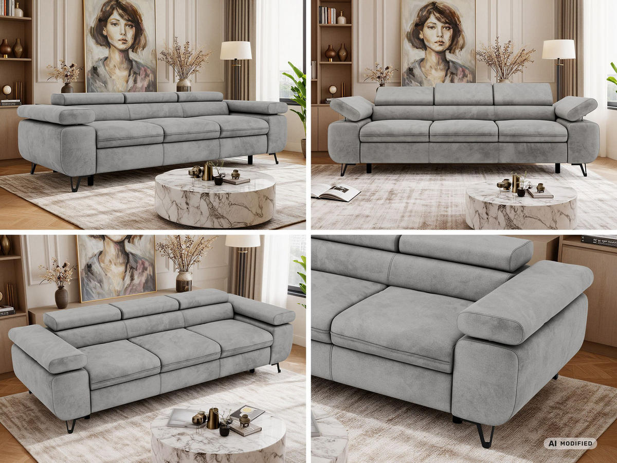 3-SITZER SOFA PETER - Hellgrau Velvet - Silberfarben/Hellgrau, Textil/Metall (262/76/99cm) - MKS