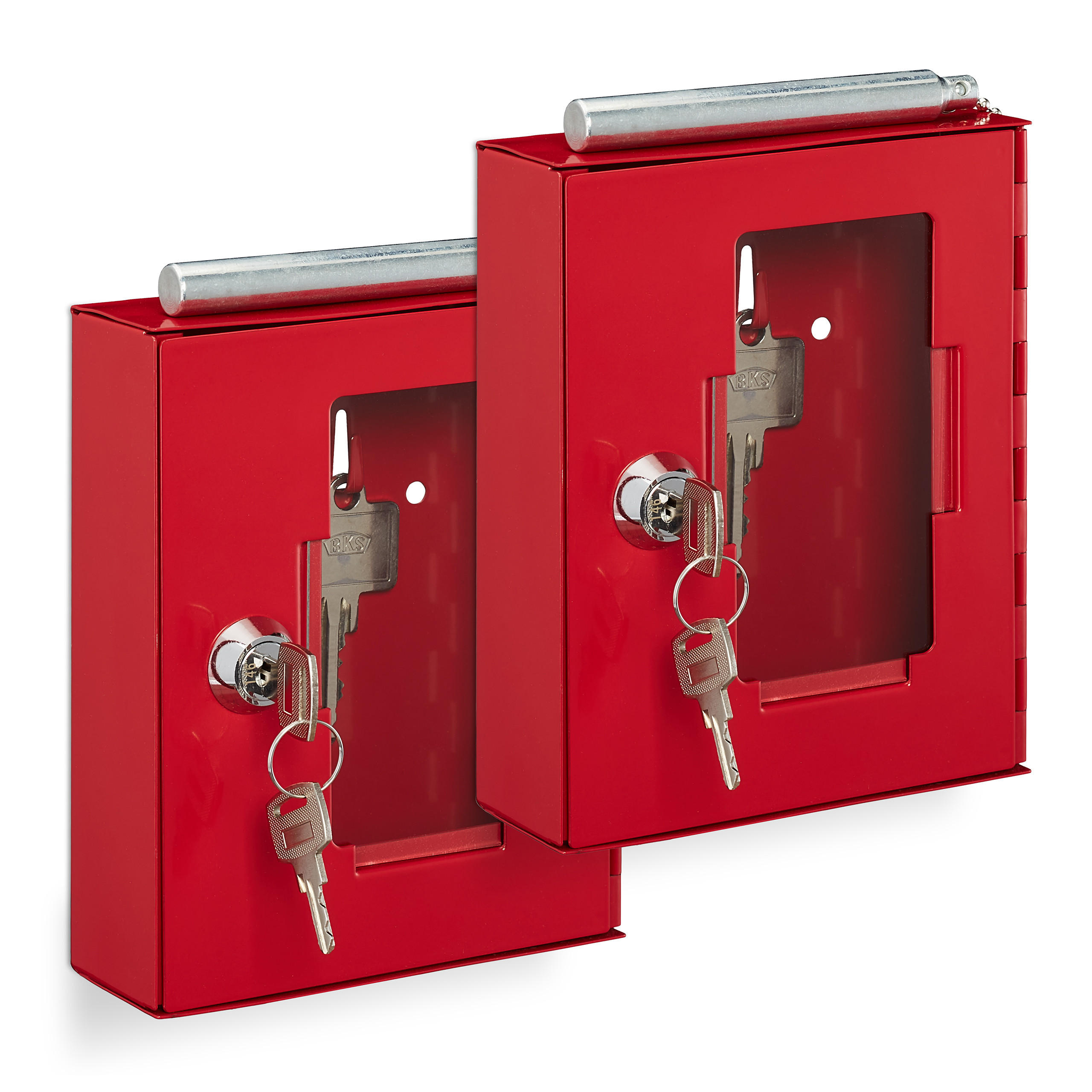 NÚDZOVÝ kľúčový box - červená, kov/sklo (12/15/4cm) - Relaxdays