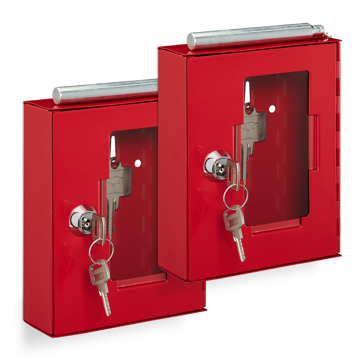 NÚDZOVÝ kľúčový box - červená, kov/sklo (12/15/4cm) - Relaxdays