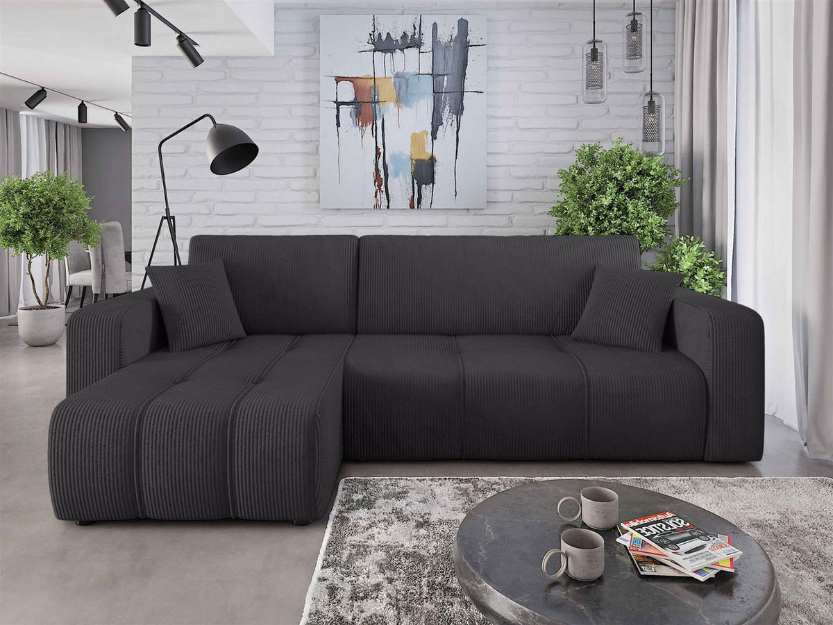 ECKSOFA Dagny Mit Schlaffunktion - Schwarz, Holzwerkstoff/Textil (248/146cm) - Fun Möbel