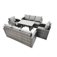 GARTENMÖBEL SET PE Polyrattan Grau - Dunkelgrau/Grau, Glas/Kunststoff - Fimous