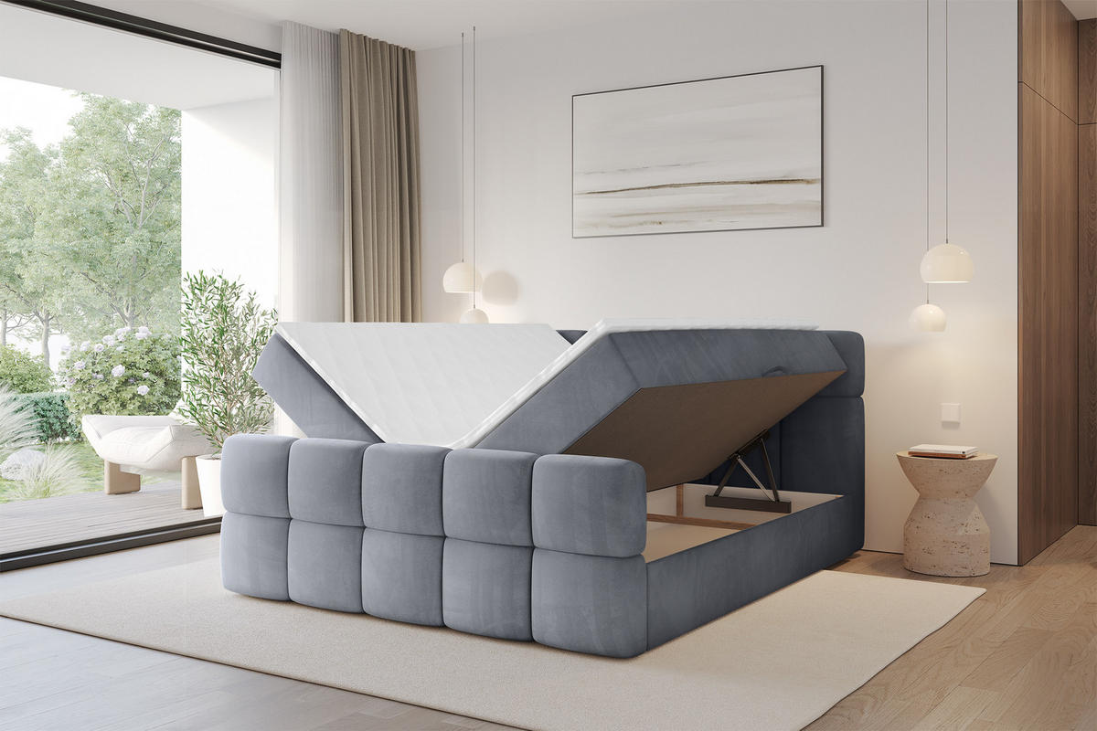 BOXBETT mit Matratze H3 - FAMA-Z - 200x200 cm Grau Casablanca - Grau, Holzwerkstoff (200/200cm) - ALTDECOR