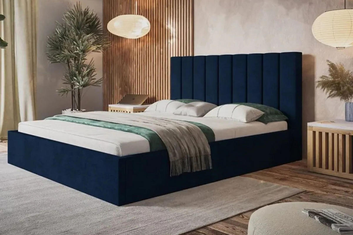 POLSTERBETT SIM 9 mit Kopfteil, 180 x 200 cm mit Bettkasten und Lattenrost aus Holz, Velourstoff, Farbe: Blau - Blau, Holz/Kunststoff (180/200cm) - Sepro Meble