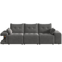 3-SITZER-SOFA aus Velours 229,5x78x84 cm Grau mit Stauraum, Haustiernischen und 2 Kissen - Grau, Textil (229.5/84/78cm) - Modfu
