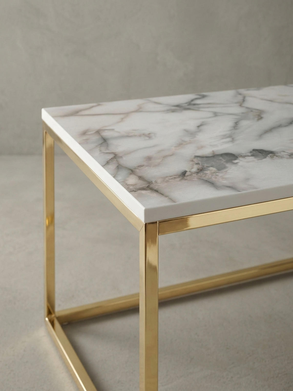 COUCHTISCH mit Marmor-Optik, Metallbeine, rechteckig, Serie MARBRIX, Weiß 100x60x40 cm - Goldfarben/Weiß, Holz/Metall (60/100/40cm) - KADIMA DESIGN