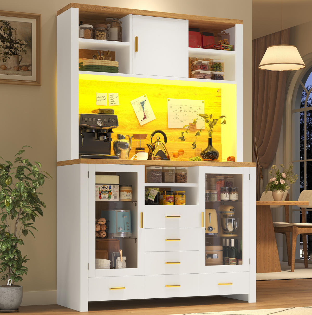 BUFFETSCHRANK 120/40/188 cm Weiß aus MDF mit LED-Lichtleiste - Weiß, Holzwerkstoff (120/188/40cm) - OKWISH