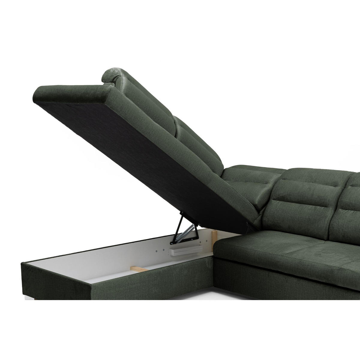 ECKSOFA U-Form CLOUD U Links mit Schlaffunktion 120x252 Velours Dunkelgrün - Dunkelgrün/Silberfarben, Holz/Kunststoff (320/103/202cm) - Muffo