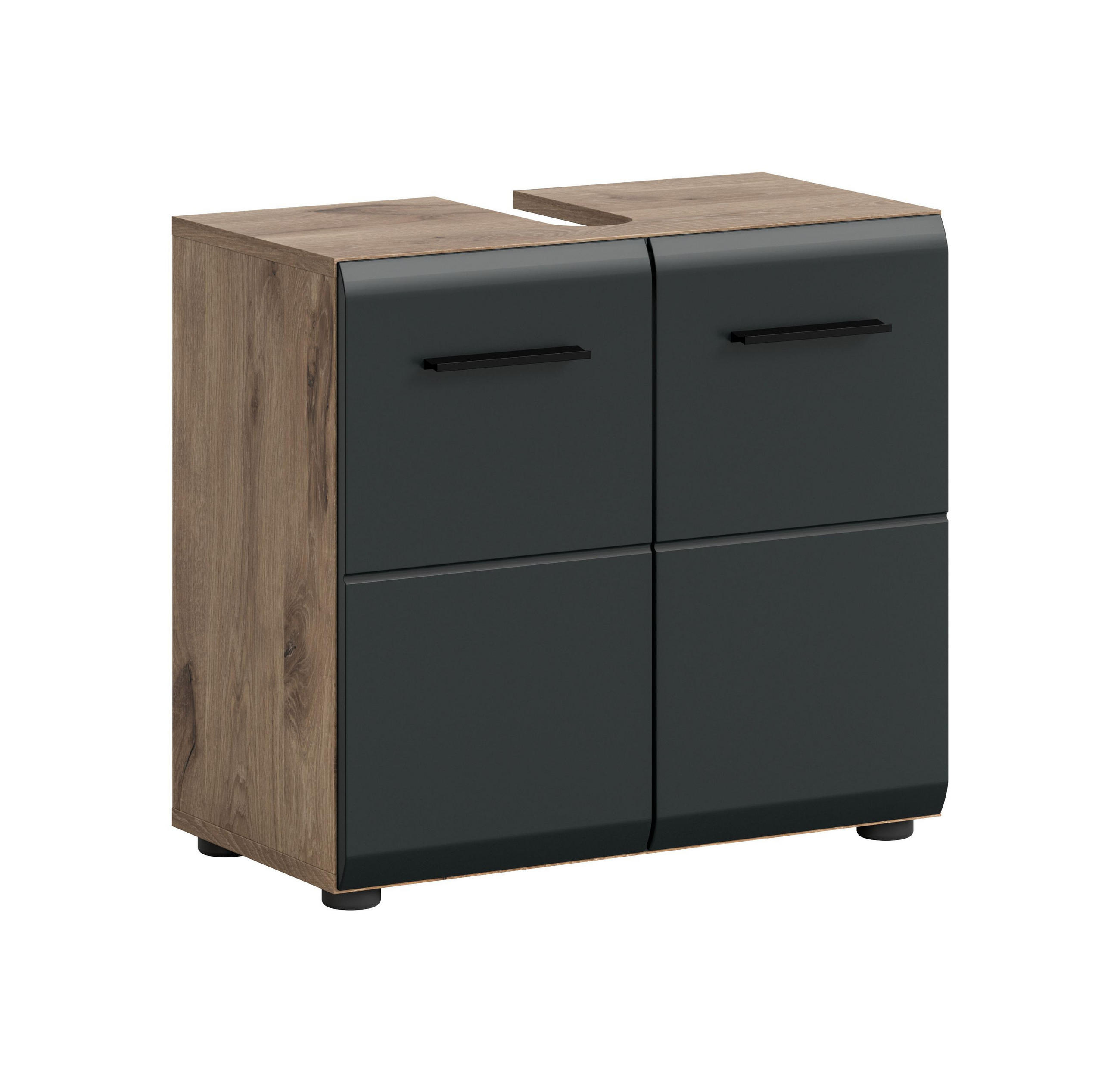 WASCHBECKENUNTERSCHRANK ICE (B/H/T: ca. 60/54/30 cm) in Nox Oak Nachbildung/schwarz matt - Eichefarben, Holz (60/54/30cm)