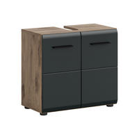 WASCHBECKENUNTERSCHRANK ICE (B/H/T: ca. 60/54/30 cm) in Nox Oak Nachbildung/schwarz matt - Eichefarben, Holz (60/54/30cm)