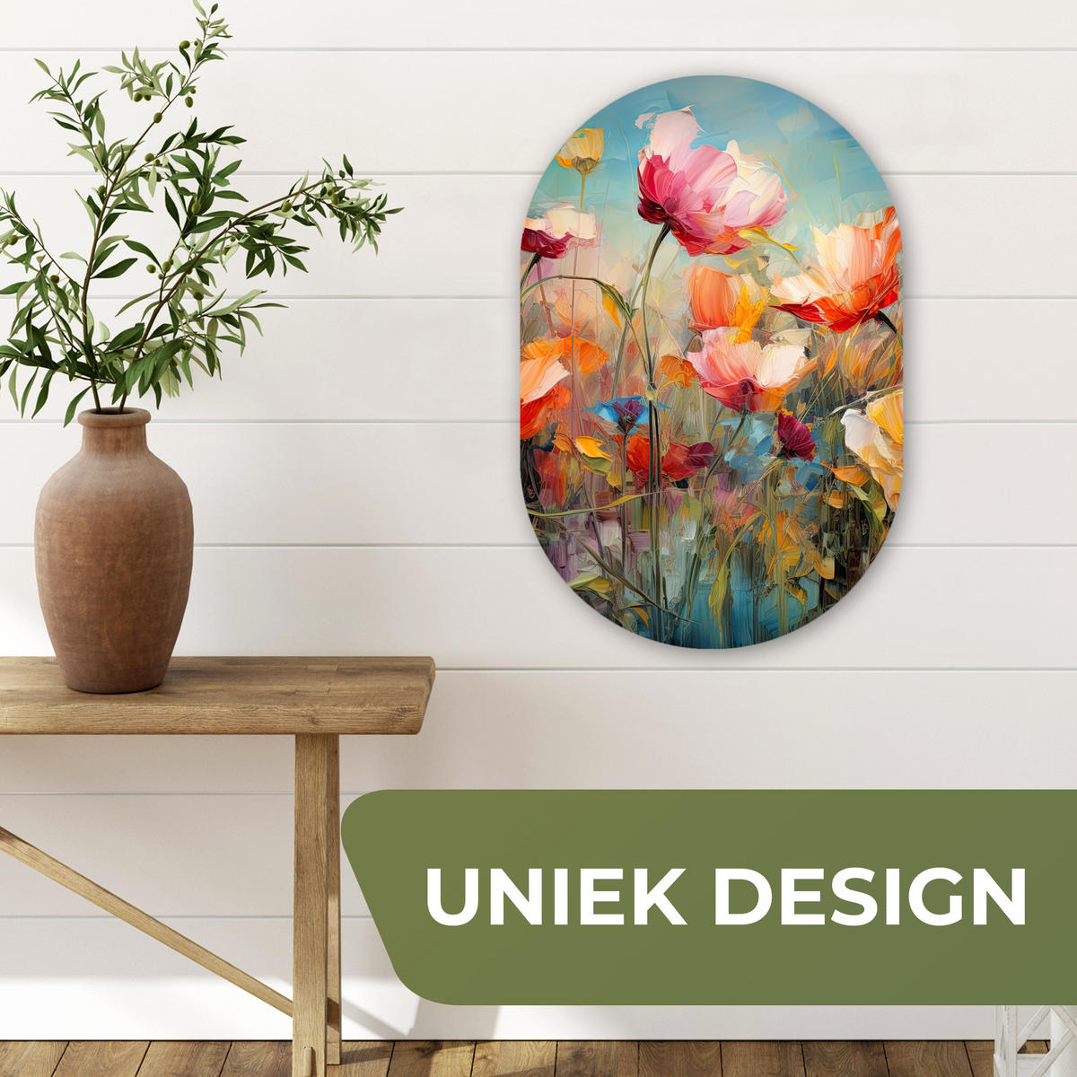 OVALNA ZIDNA SLIKA Cvijeće 40x60 cm - narančasta, plastika (40/60cm) - MuchoWow