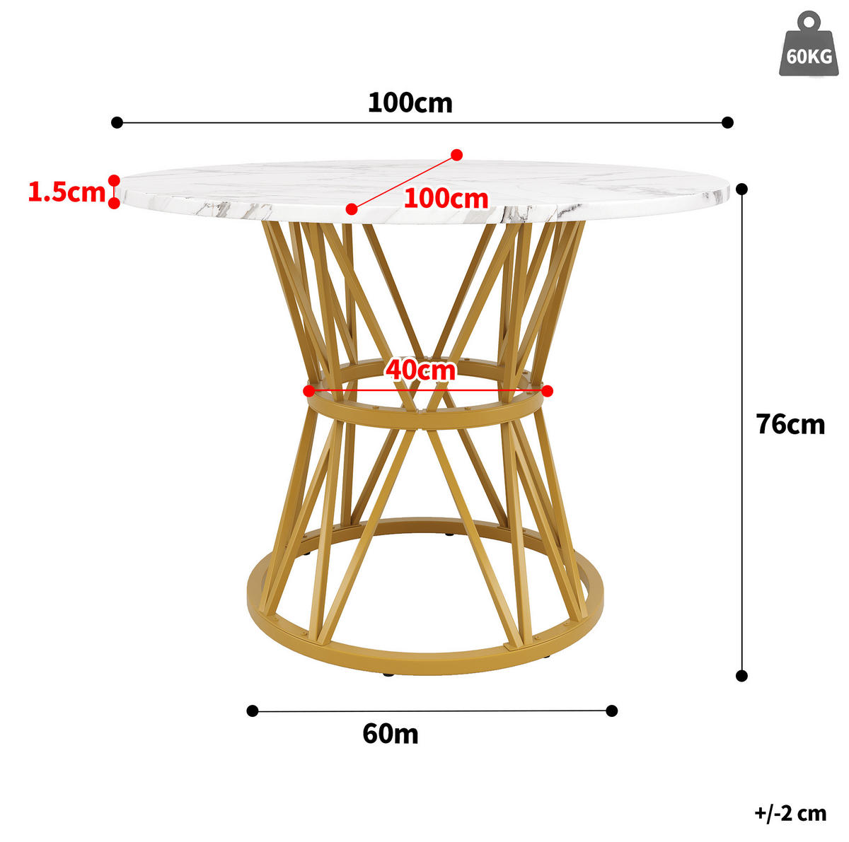 ESSTISCH, MDF mit Marmoroptik & Metallgestell, 100/100/76 cm, Gold - Goldfarben, Holzwerkstoff (100/100/76cm) - Redom