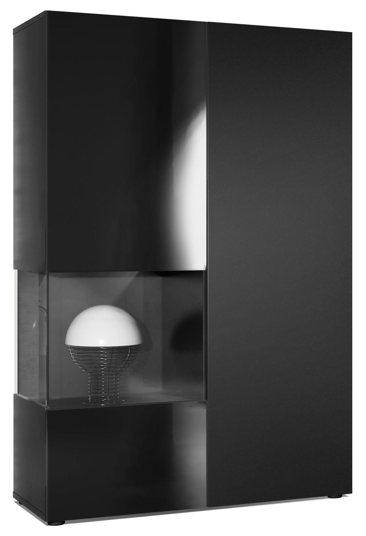 VITRINE Morena Tür und Einsatz in Schwarz Matt - Schwarz, Holzwerkstoff (91.5/136.5/37cm) - Vladon