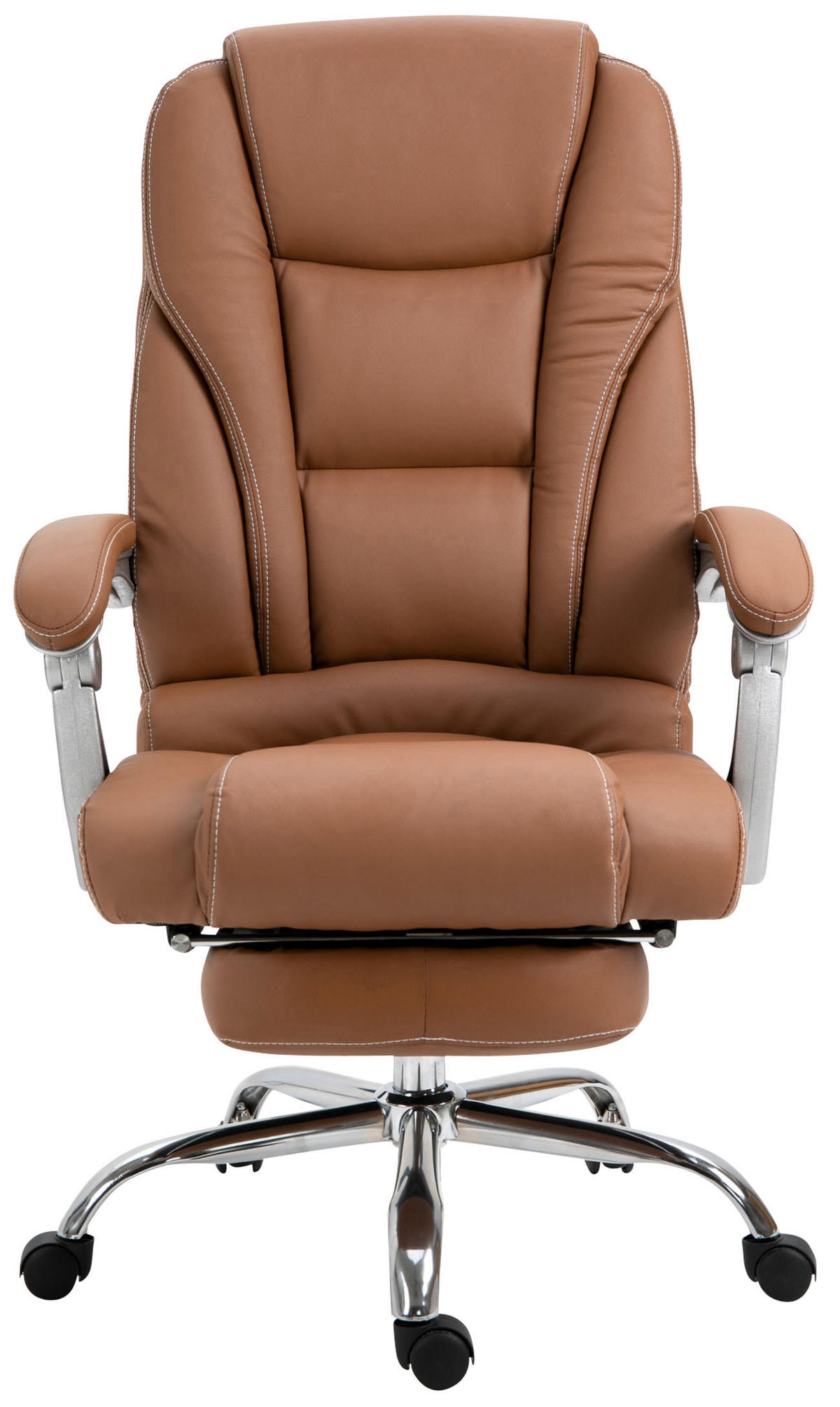 CHEFSESSEL Lederlook hellbraun - Chromfarben/Hellbraun, Textil/Metall (68/118/64cm) - CLP