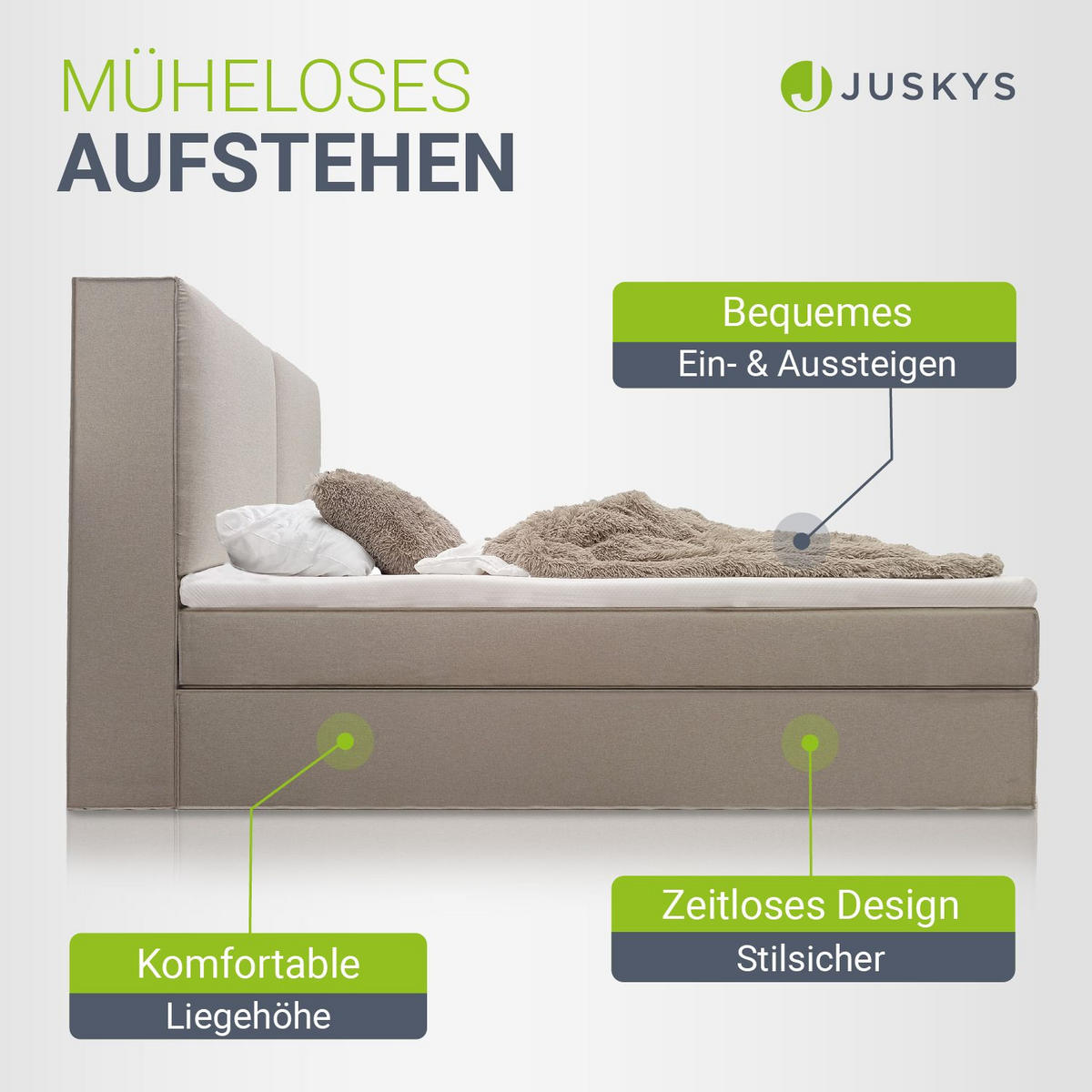 BOXBETT Detroit 180x200 cm Stoff Beige - Beige, Textil (180/200cm) - Juskys