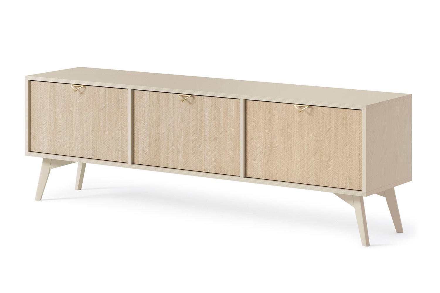 LOWBOARD Forest beige / Herringbone Skandi 158 / 38 / 52cm - Beige/Goldfarben, Holz/Holzwerkstoff (158/52/38cm) - Feldmann-Wohnen