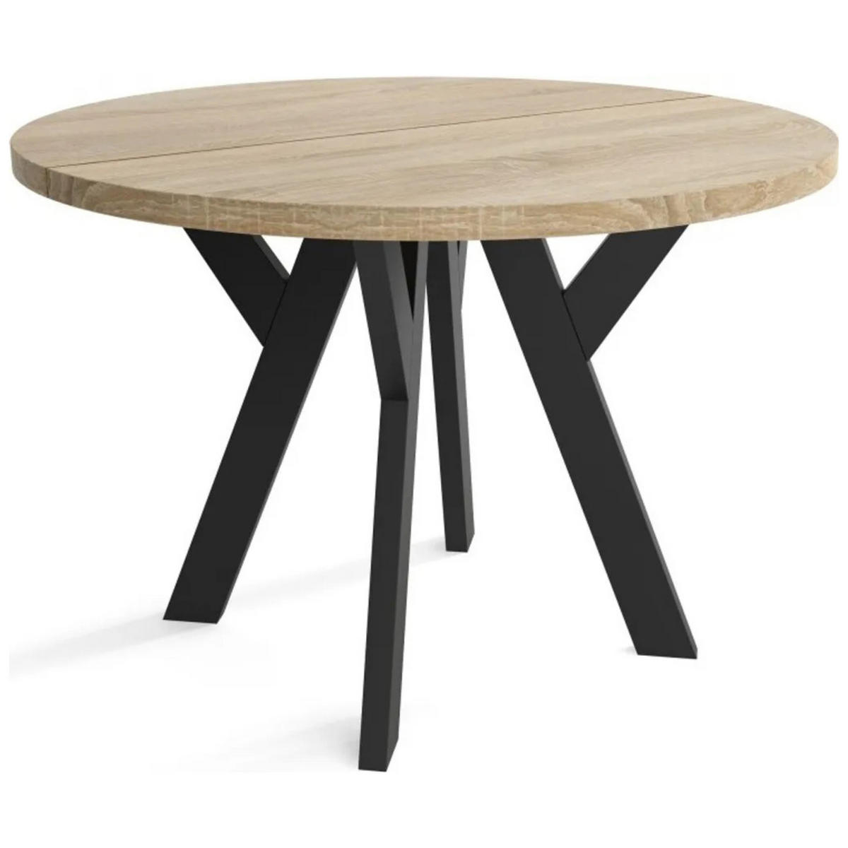 ESSZIMMERTISCH LOFT O, Tisch Durchmesser: 90 cm, Wohnzimmertisch Farbe: SONOMA, mit Holzbeinen in Farbe Schwarz - Schwarz/Sonoma Eiche, Holzwerkstoff (90/90/76cm) - Sepro Meble