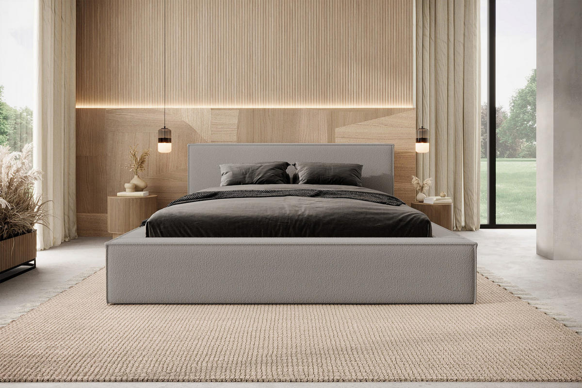 POLSTERBETT Bocalio Dunkelgrau Boucle 180 cm - Dunkelgrau, Textil (180/200cm) - Selsey