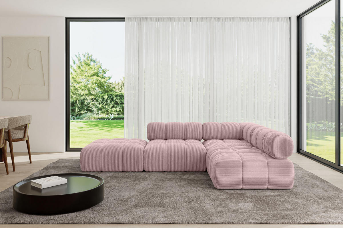 ECKSOFA modulares Sofa Favio-L1 - 285x190x70 cm Rosa Cord - Rosa, Holzwerkstoff/Textil (285/190cm) - ALTDECOR