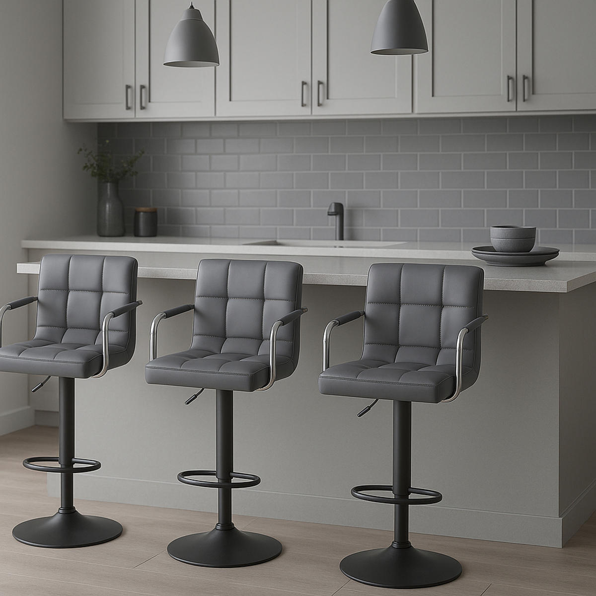 BARHOCKER 2er Set Luca schwarz grau - Schwarz/Grau, Kunststoff/Metall (54/112/46cm) - TPFLiving