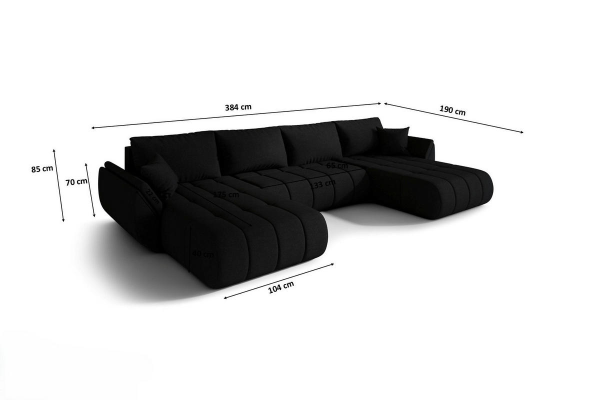 ECKSOFA mit schlaffunktion und bettkasten TOKYO U PREMIUM, stoff WIND, Schwarz - Schwarz, Holz (384/190cm) - Kaiser Möbel