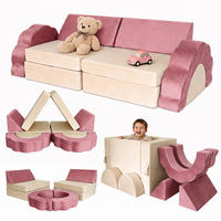 SPIELSOFA Pink Kinder 10-tlg.-Set - Pink, Kunststoff/Textil (150/47/65cm) - Relaxdays