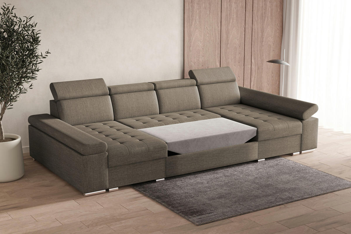 WOHNLANDSCHAFT - Ecksofa U - Luka U - Braun (Twist 06) - Braun, Holzwerkstoff (330/94/168cm) - Möblo