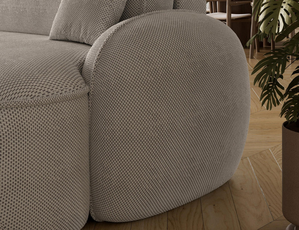 ECKSOFA TESALIA L-Form – Schlaffunktion, Bettkasten, Wellenfederung, HR-Kaltschaum, minimalistisches Design - Champagner, Kunststoff (247/150cm) - Wohnideebilder