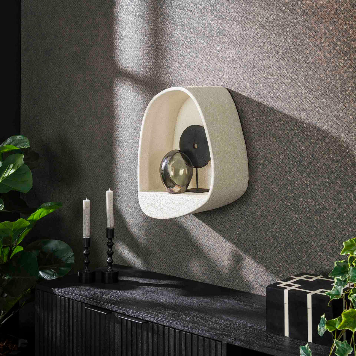 WANDREGAL Stobe Weiß 21/34/46 cm - Weiß, Stein (34/46/21cm) - Hoyz Collection