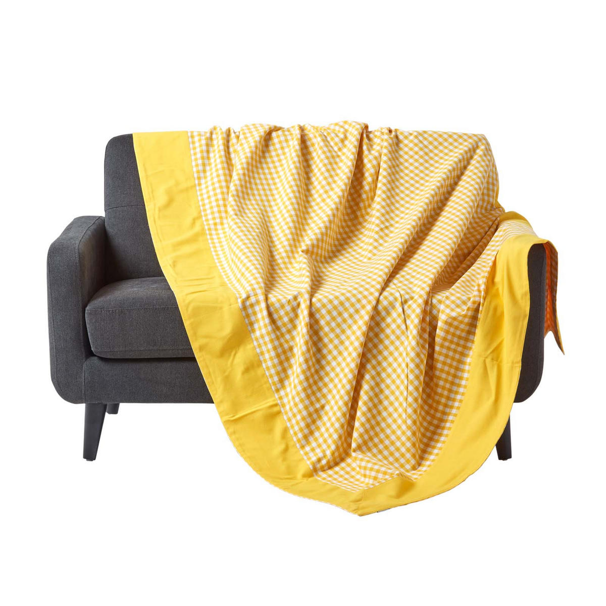 ÜBERWURF 150/200 cm, Vichy Karo 100% Baumwolle - Gelb, Textil (150/200cm) - Homescapes