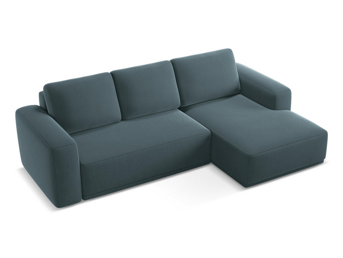 ECKSOFA mit Schlaffunktion Samt Stoff Blau - Blau/Petrol, Kunststoff/Textil (258/160cm) - Makamii