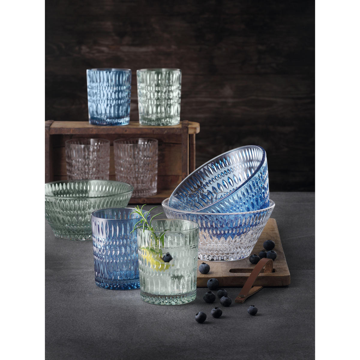 SCHÜSSEL Ethno, Kristallglas, Vintage Blue, 16.5 cm - Blau, Glas (16.5/7.8/16.5cm) - Nachtmann